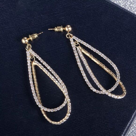 💎A118💎 STUNNING SILVER PLATED INLAID DIAMOND LONG DROP SHAPED EARRINGS - Picture 3 of 7